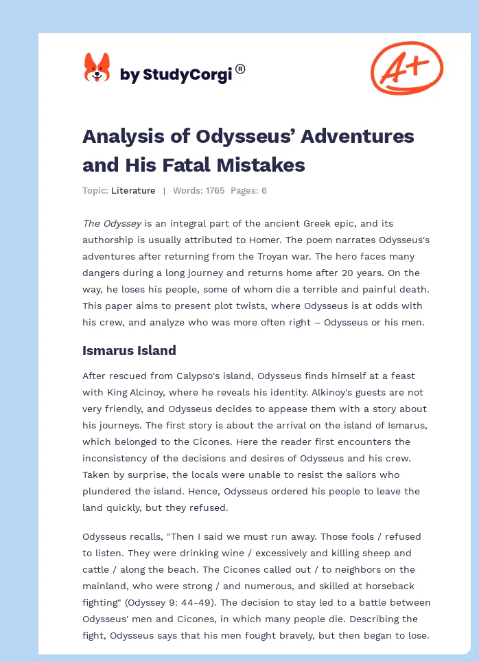 Analysis of Odysseus’ Adventures and His Fatal Mistakes. Page 1