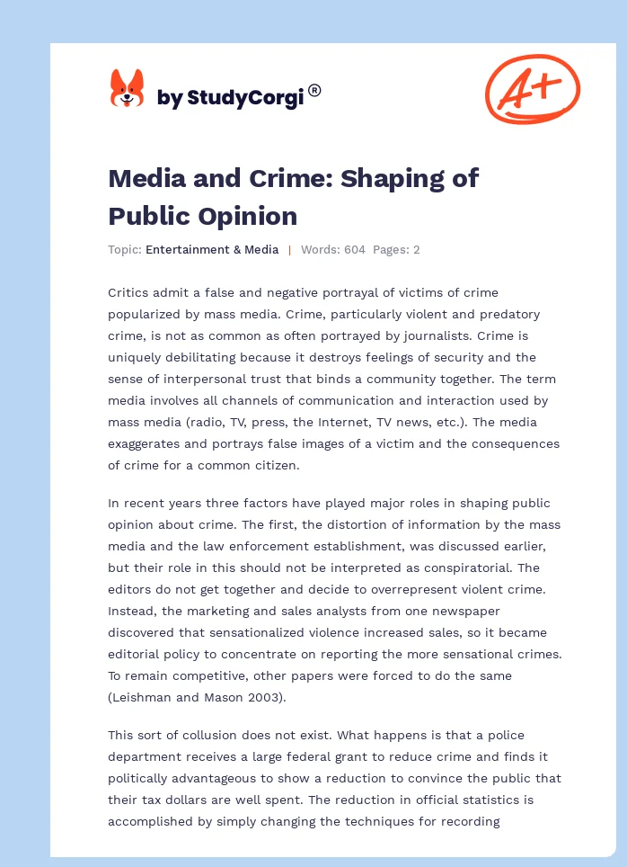 Media and Crime: Shaping of Public Opinion. Page 1