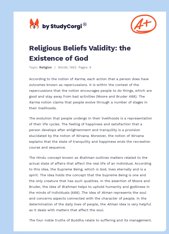 Religious Beliefs Validity: the Existence of God. Page 1