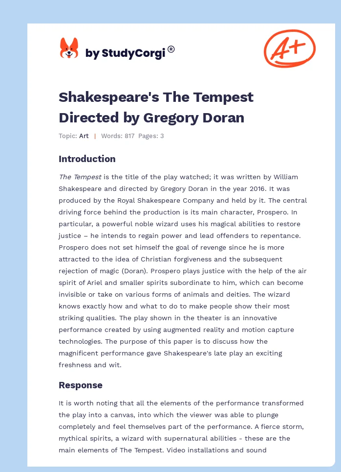 Shakespeare's The Tempest Directed by Gregory Doran. Page 1