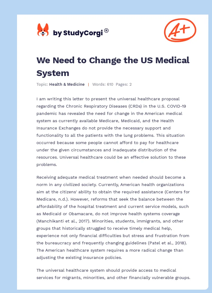 We Need to Change the US Medical System. Page 1