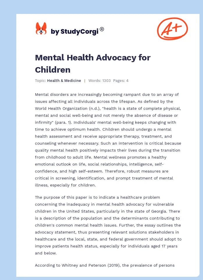 Mental Health Advocacy for Children. Page 1
