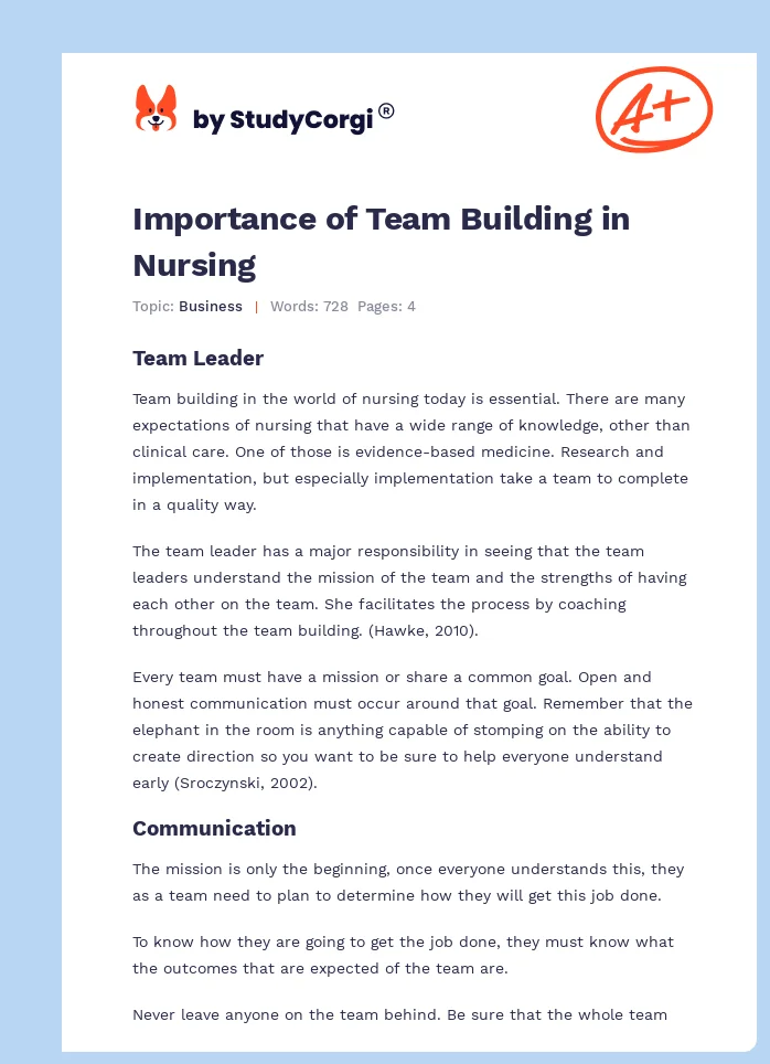 Importance of Team Building in Nursing. Page 1