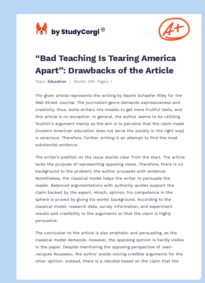 “Bad Teaching Is Tearing America Apart”: Drawbacks of the Article. Page 1