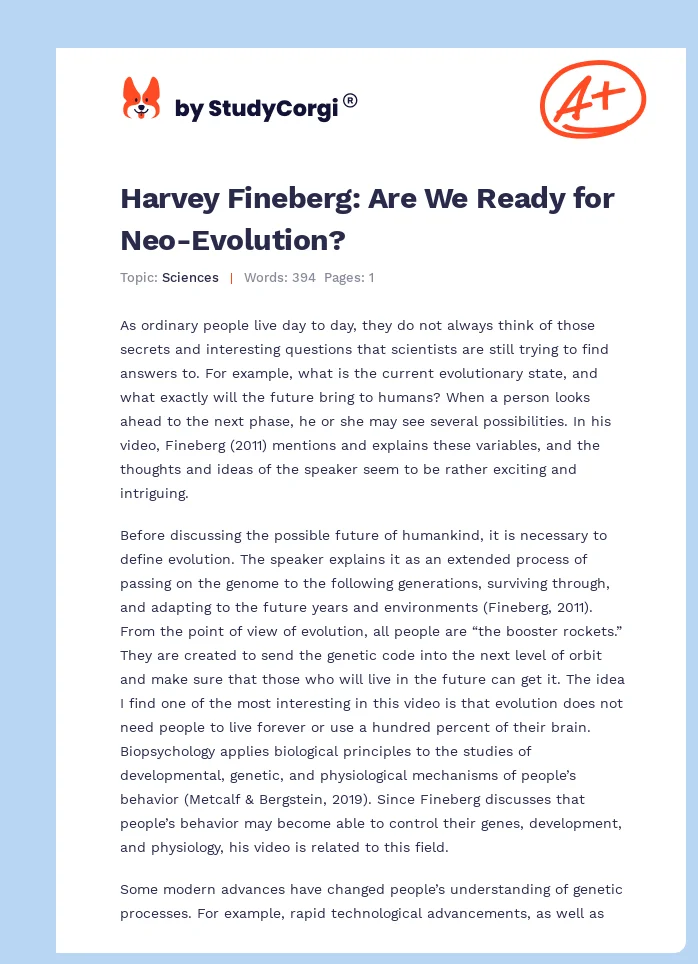 Harvey Fineberg: Are We Ready for Neo-Evolution?. Page 1