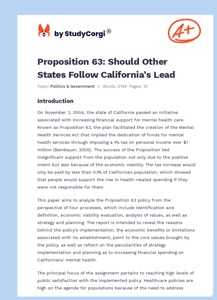 Proposition 63: Should Other States Follow California’s Lead. Page 1