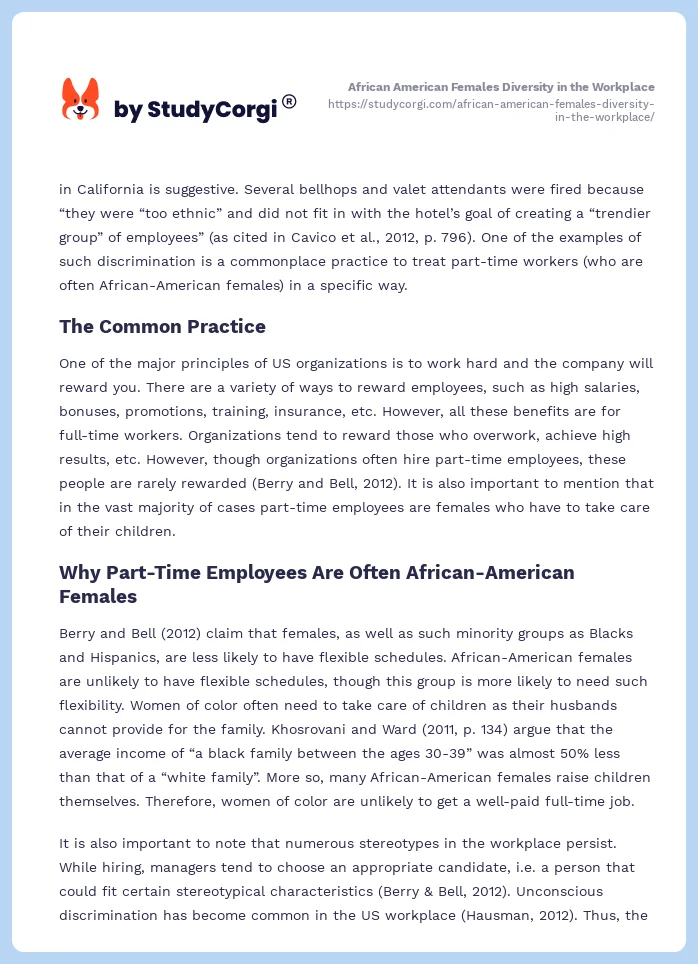 African American Females Diversity in the Workplace. Page 2