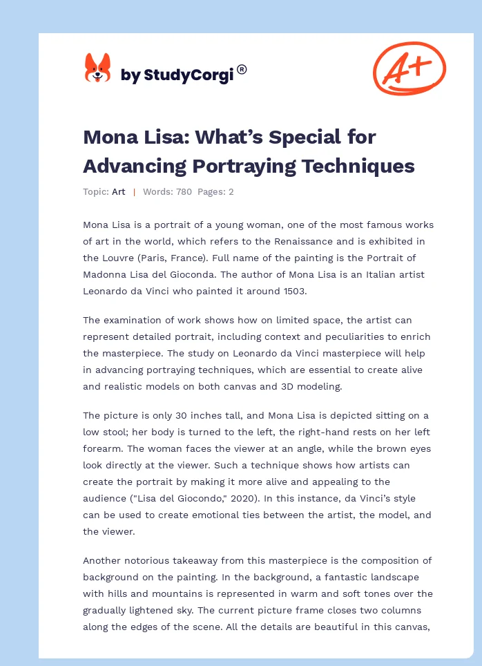 Mona Lisa: What’s Special for Advancing Portraying Techniques. Page 1