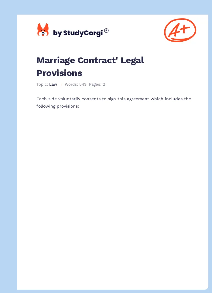 Marriage Contract' Legal Provisions. Page 1