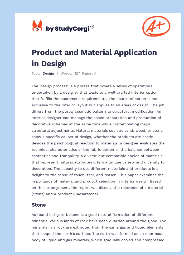 Product and Material Application in Design. Page 1