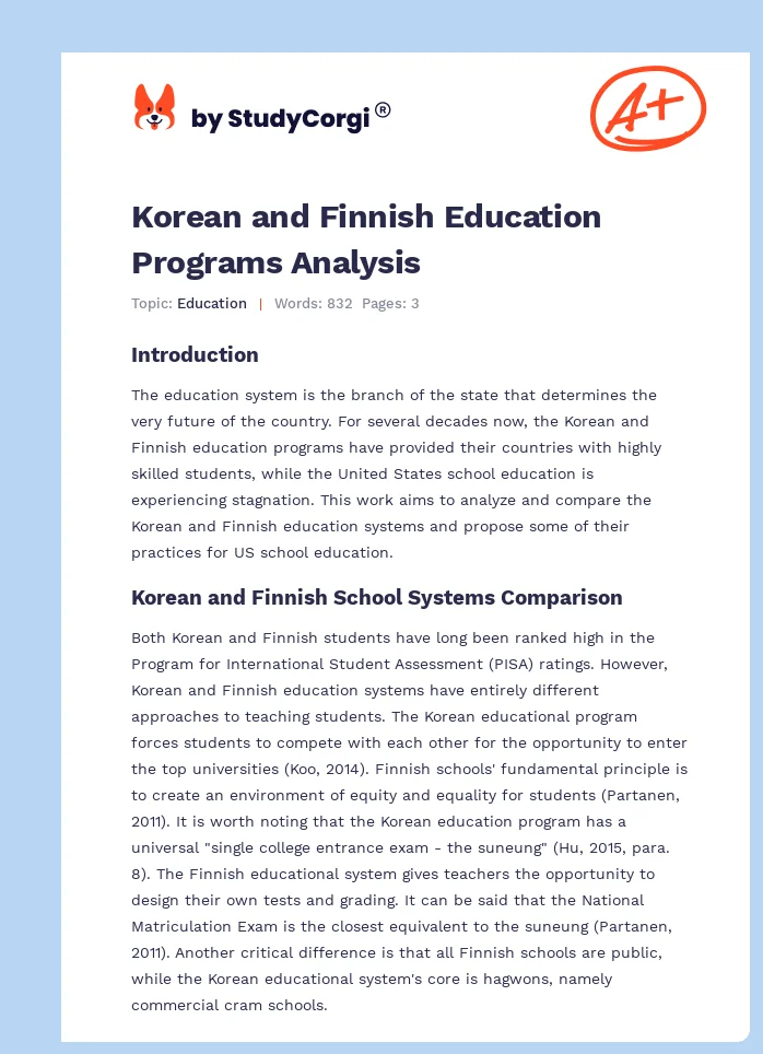 Korean and Finnish Education Programs Analysis. Page 1