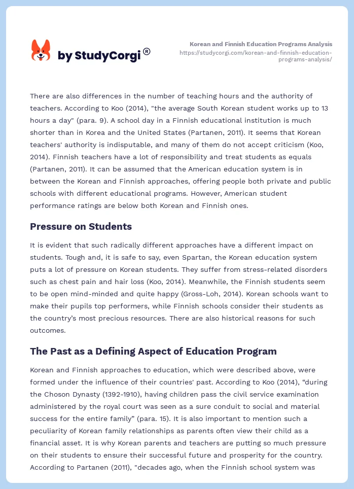 Korean and Finnish Education Programs Analysis. Page 2