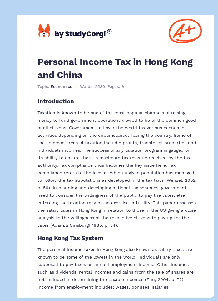Personal Income Tax in Hong Kong and China. Page 1