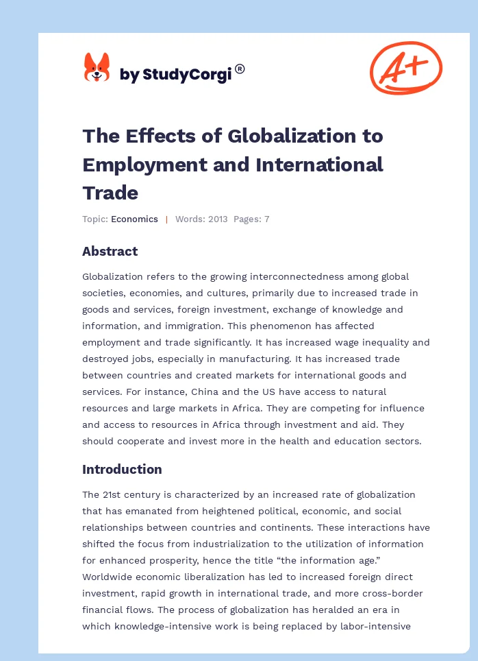 The Effects of Globalization to Employment and International Trade. Page 1