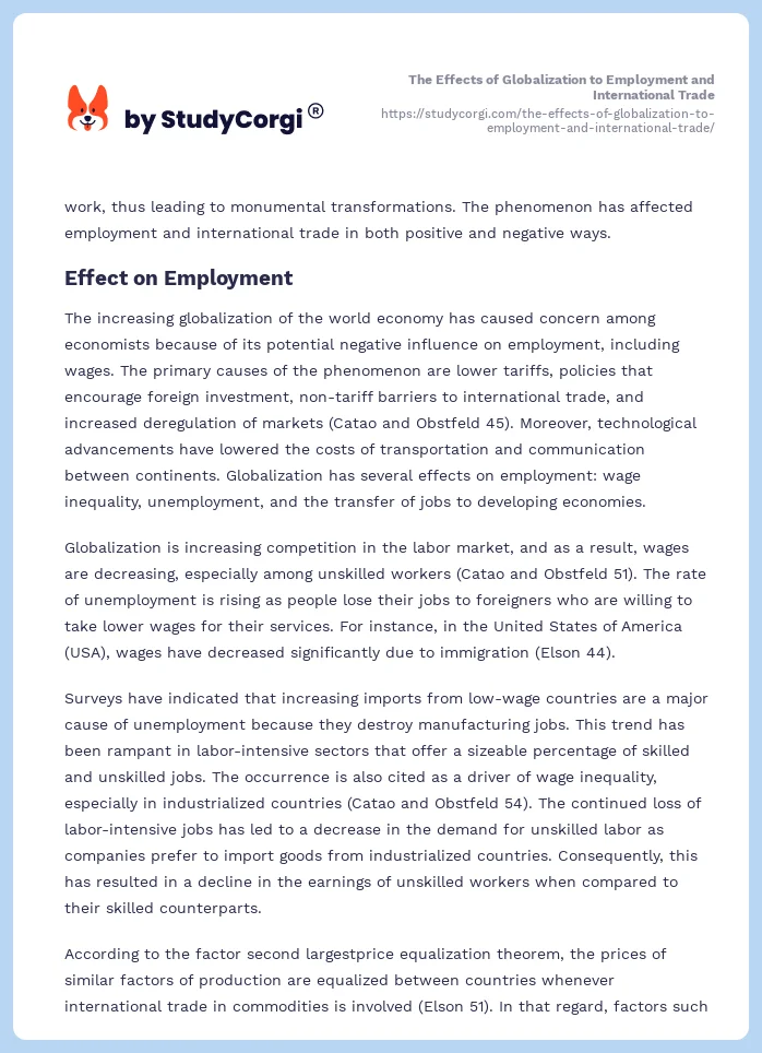 The Effects of Globalization to Employment and International Trade. Page 2