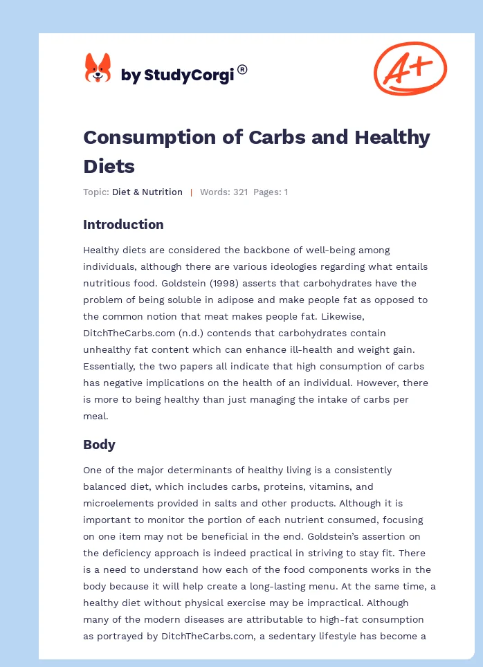 Consumption of Carbs and Healthy Diets. Page 1