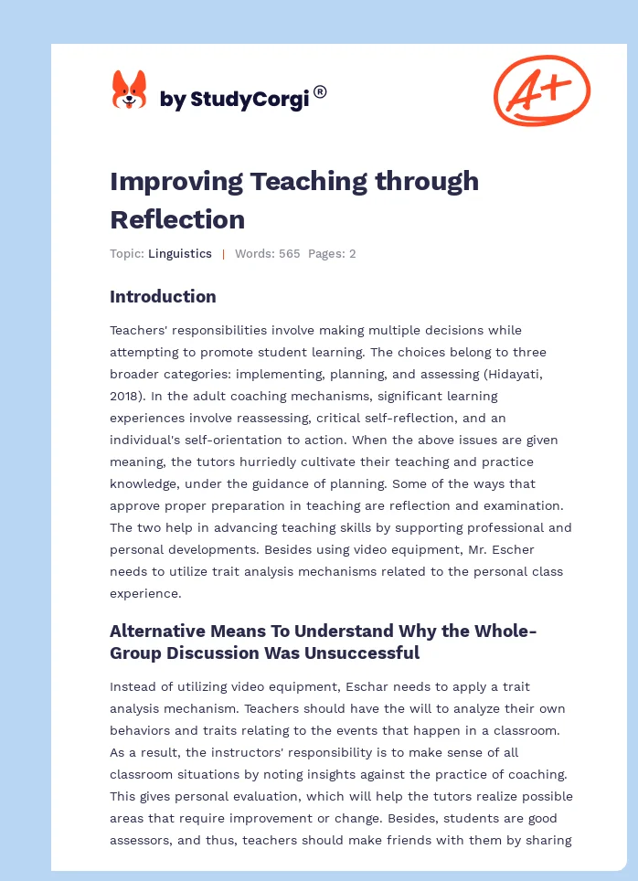 Improving Teaching through Reflection. Page 1