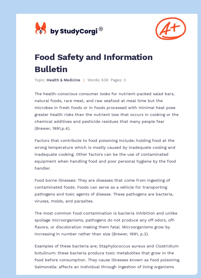 Food Safety and Information Bulletin. Page 1