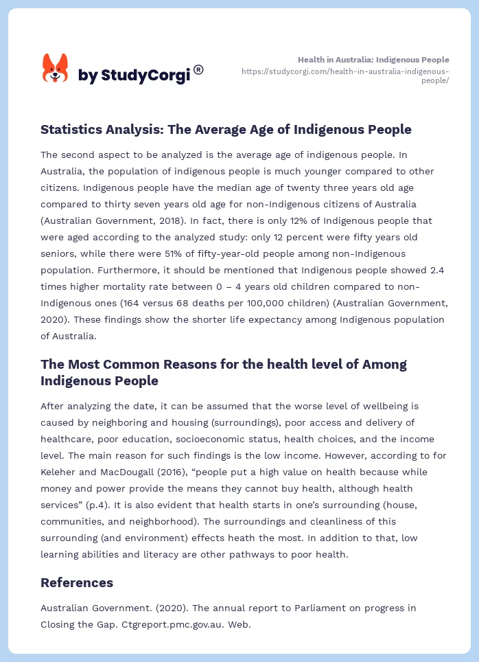 Health in Australia: Indigenous People. Page 2