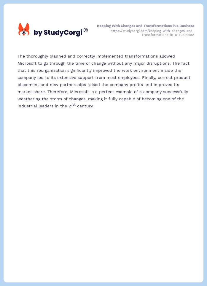 Keeping With Changes and Transformations in a Business. Page 2