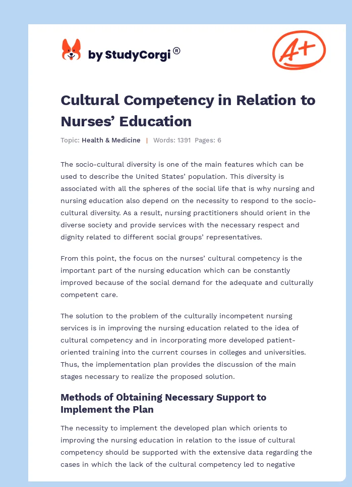 Cultural Competency in Relation to Nurses’ Education. Page 1
