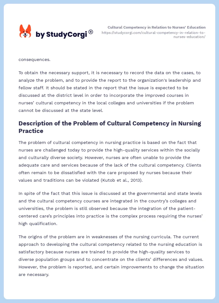 Cultural Competency in Relation to Nurses’ Education. Page 2