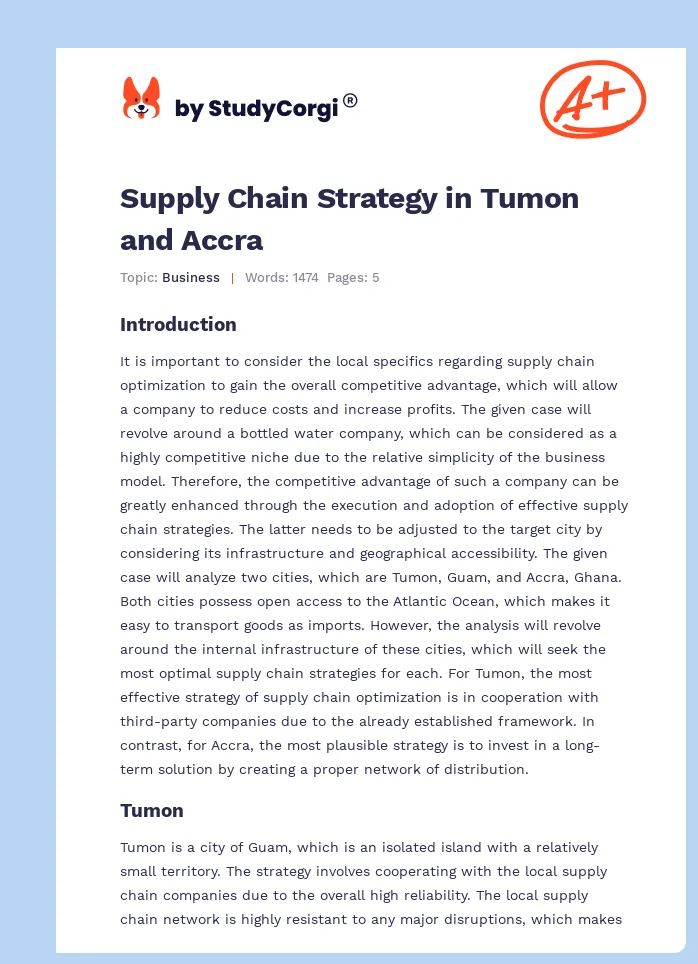 Supply Chain Strategy in Tumon and Accra. Page 1