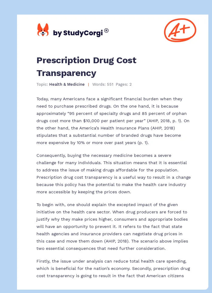 Prescription Drug Cost Transparency. Page 1