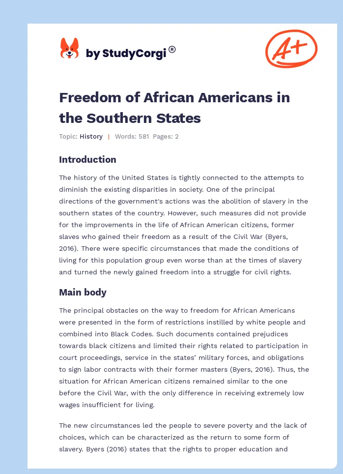 Freedom of African Americans in the Southern States. Page 1
