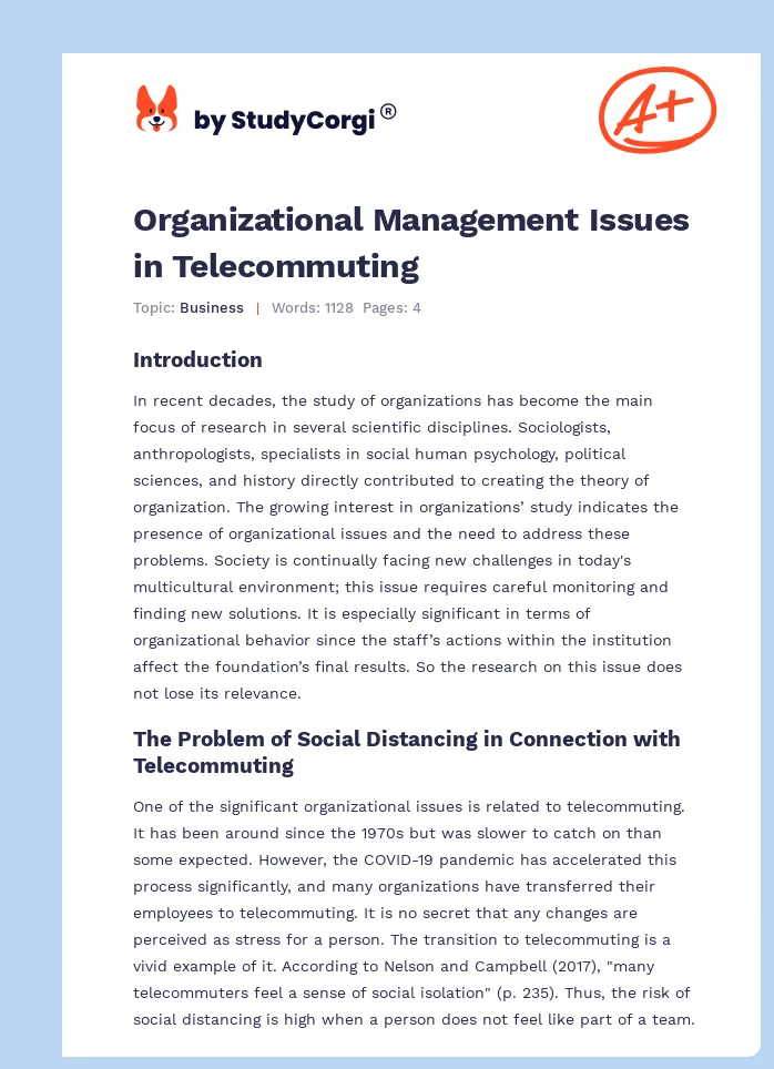 Organizational Management Issues in Telecommuting. Page 1