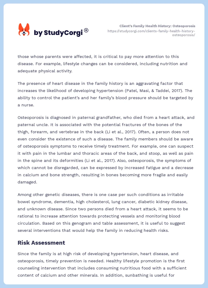 Client’s Family Health History: Osteoporosis. Page 2