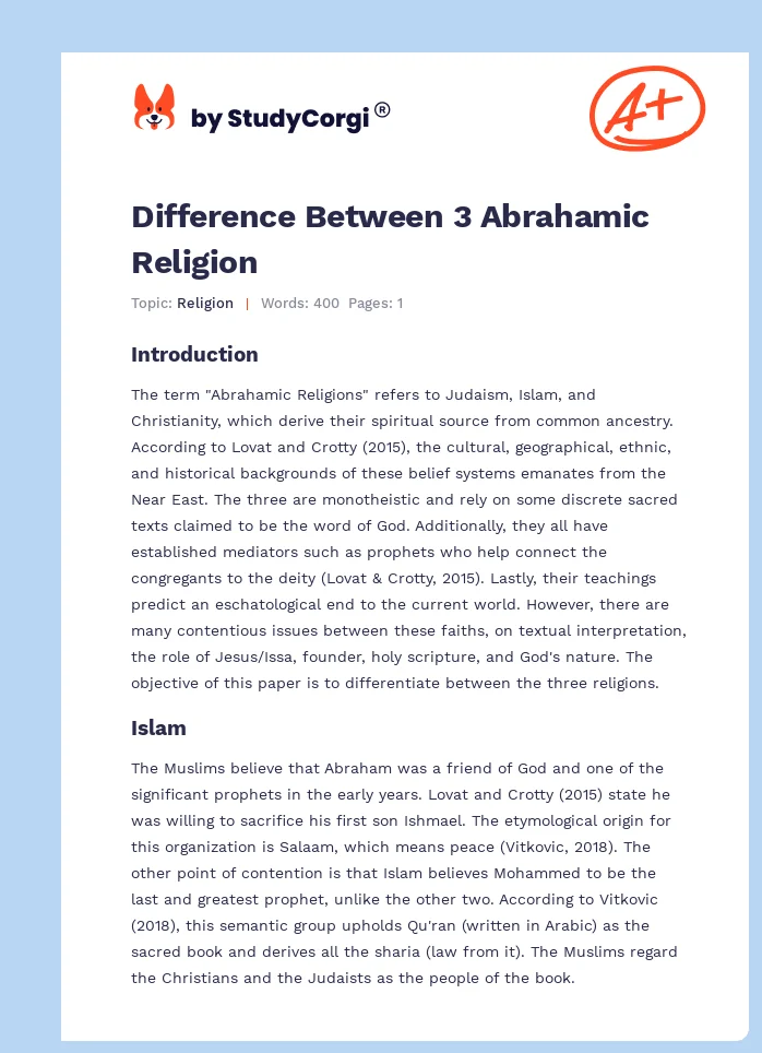 Difference Between 3 Abrahamic Religion. Page 1