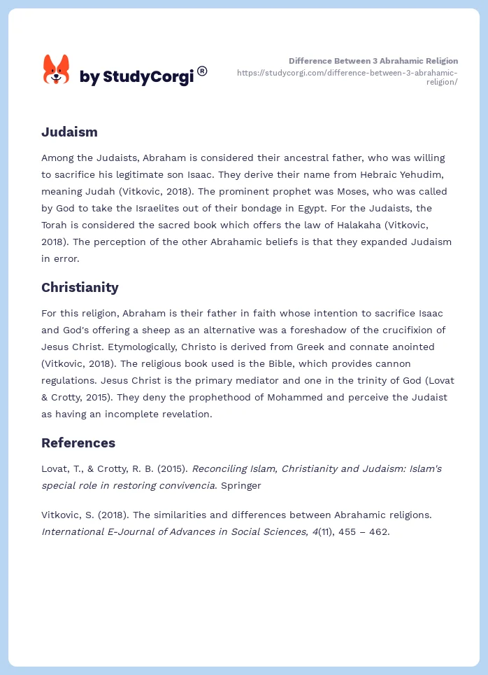 Difference Between 3 Abrahamic Religion. Page 2