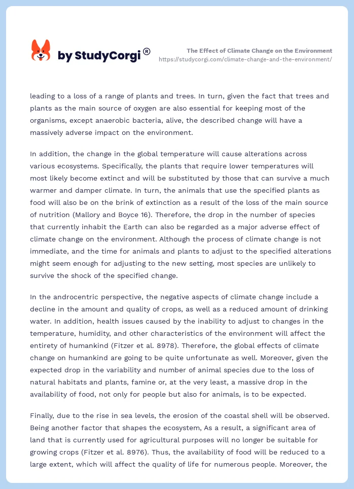 The Effect of Climate Change on the Environment. Page 2