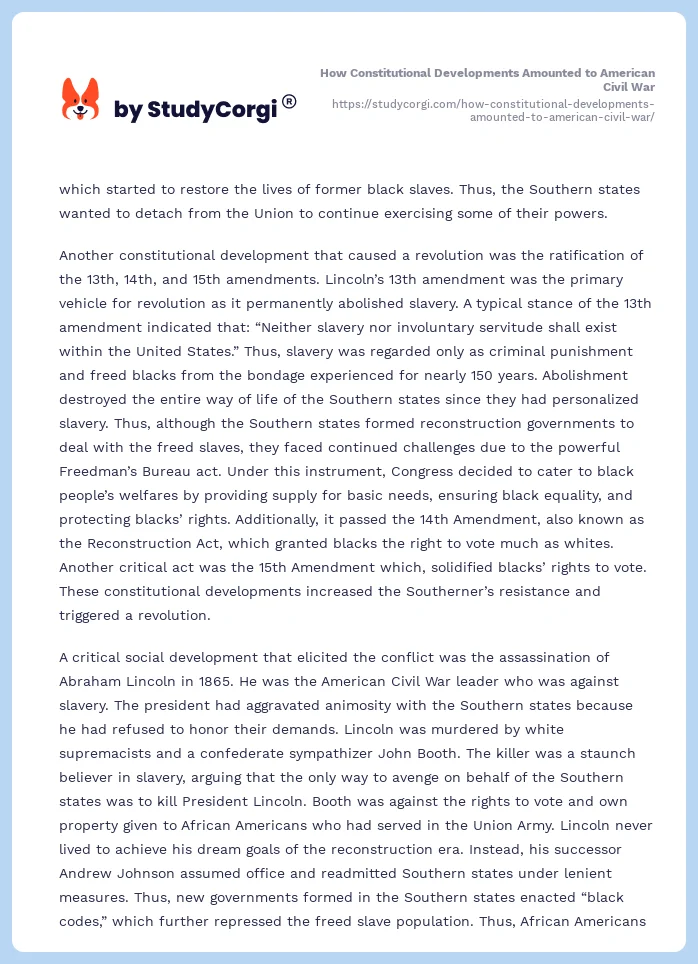 How Constitutional Developments Amounted to American Civil War. Page 2