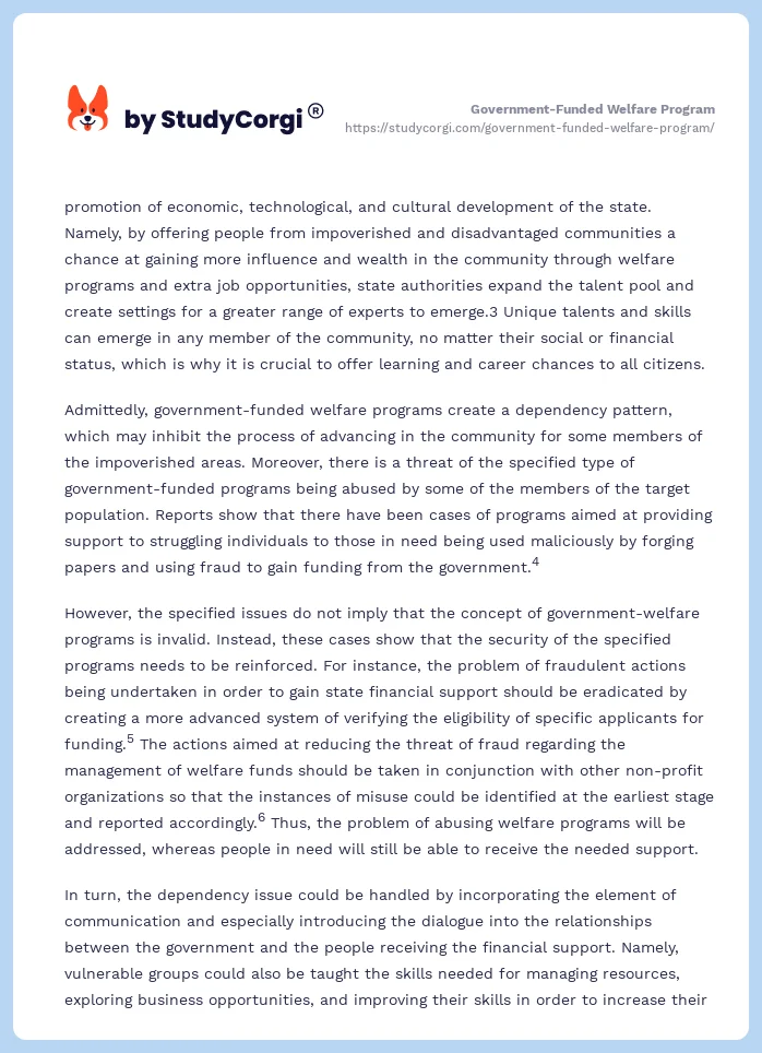 Government-Funded Welfare Program. Page 2
