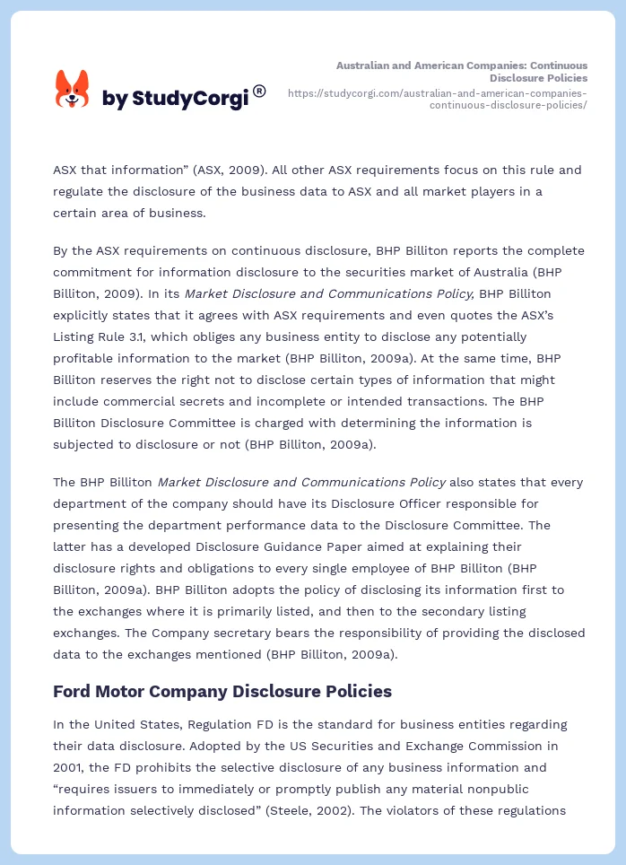 Australian and American Companies: Continuous Disclosure Policies. Page 2