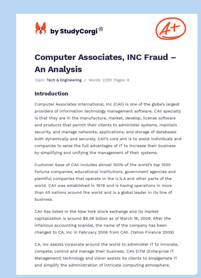 Computer Associates, INC Fraud – An Analysis. Page 1