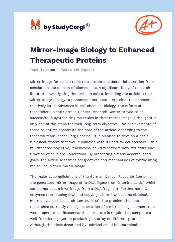 Mirror-Image Biology to Enhanced Therapeutic Proteins. Page 1