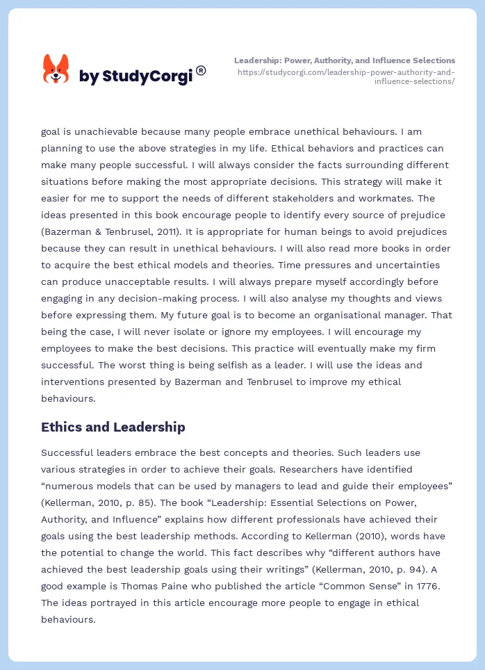 Leadership: Power, Authority, and Influence Selections. Page 2