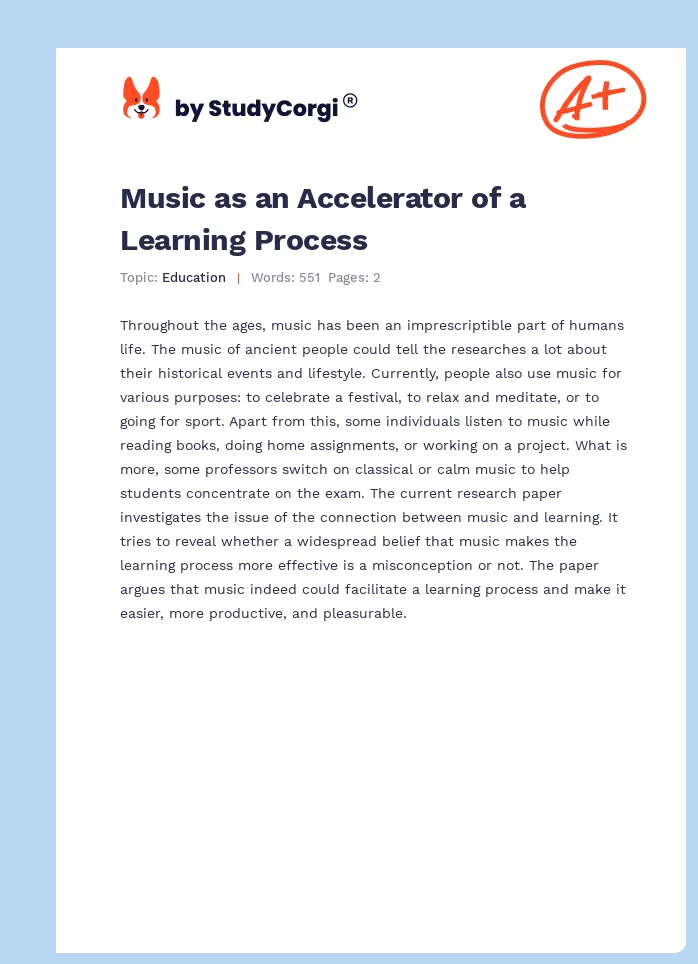 Music as an Accelerator of a Learning Process. Page 1