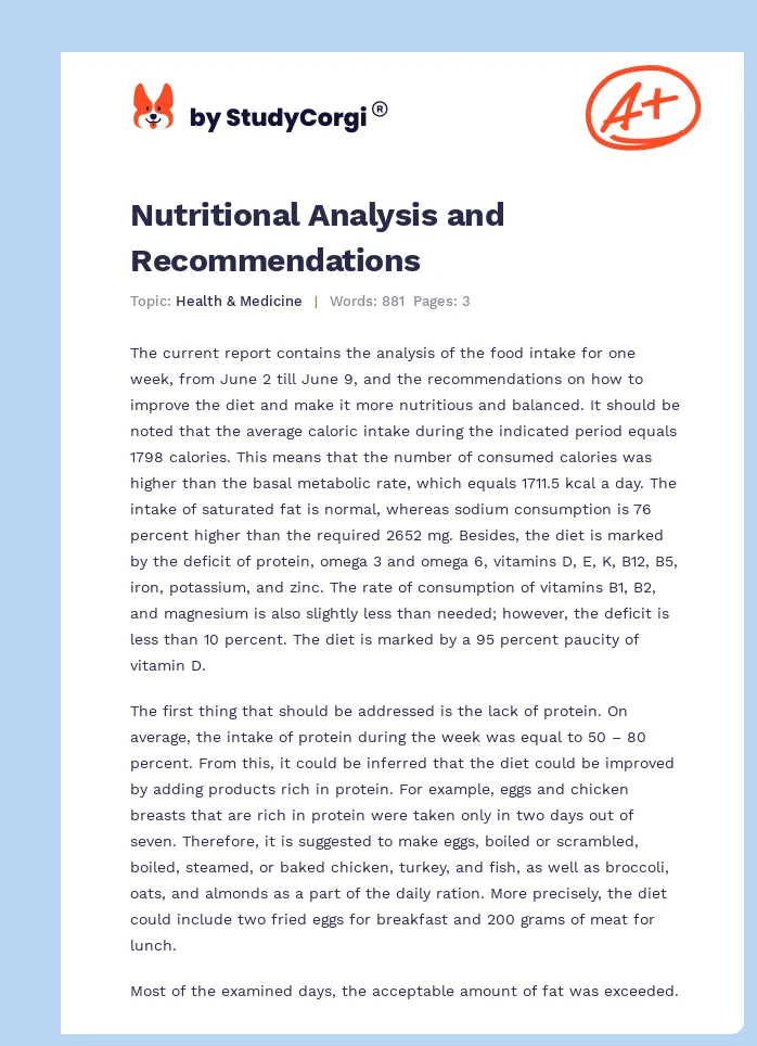 Nutritional Analysis and Recommendations. Page 1