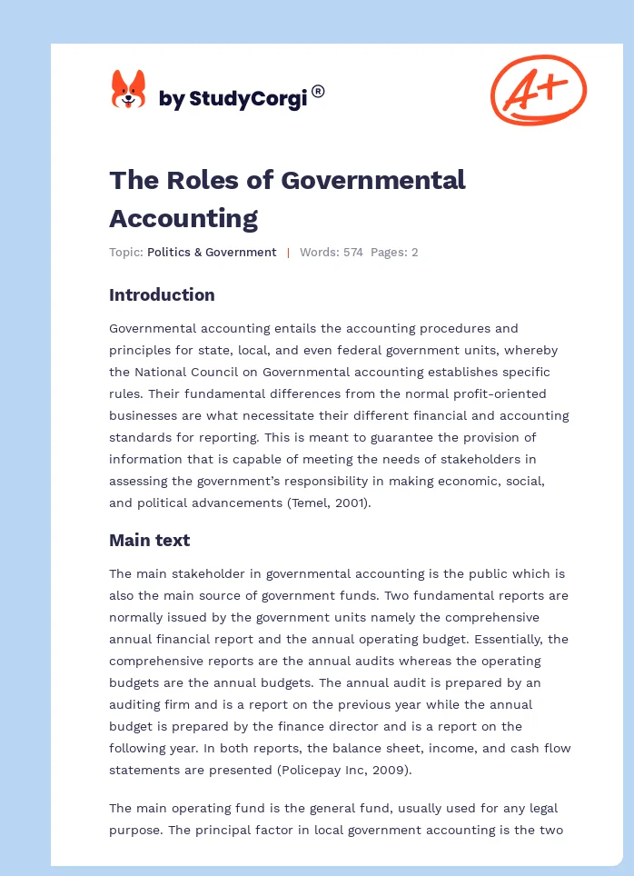 The Roles of Governmental Accounting. Page 1