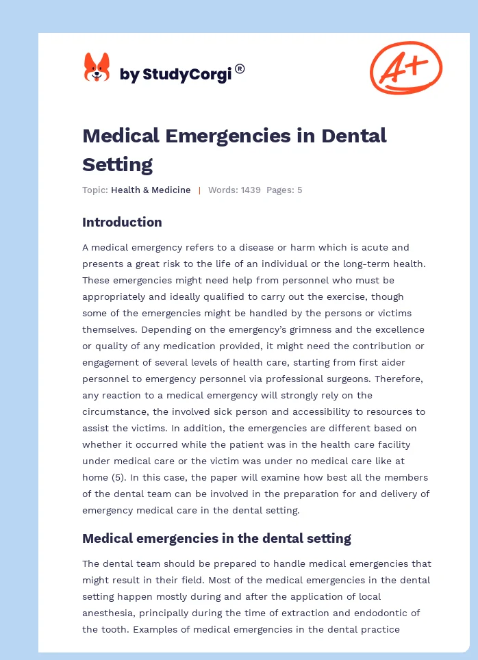 Medical Emergencies in Dental Setting. Page 1