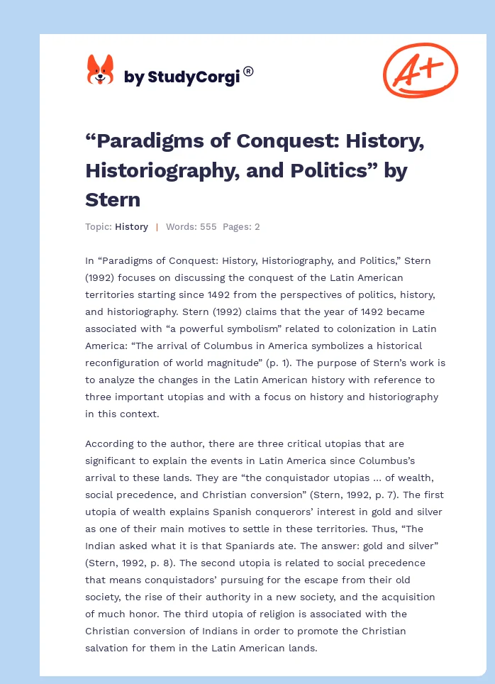 “Paradigms of Conquest: History, Historiography, and Politics” by Stern. Page 1