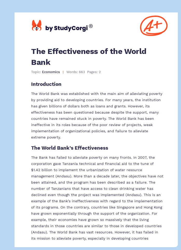The Effectiveness of the World Bank. Page 1