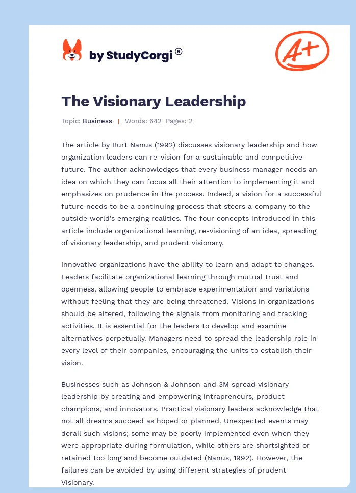 visionary leadership literature review