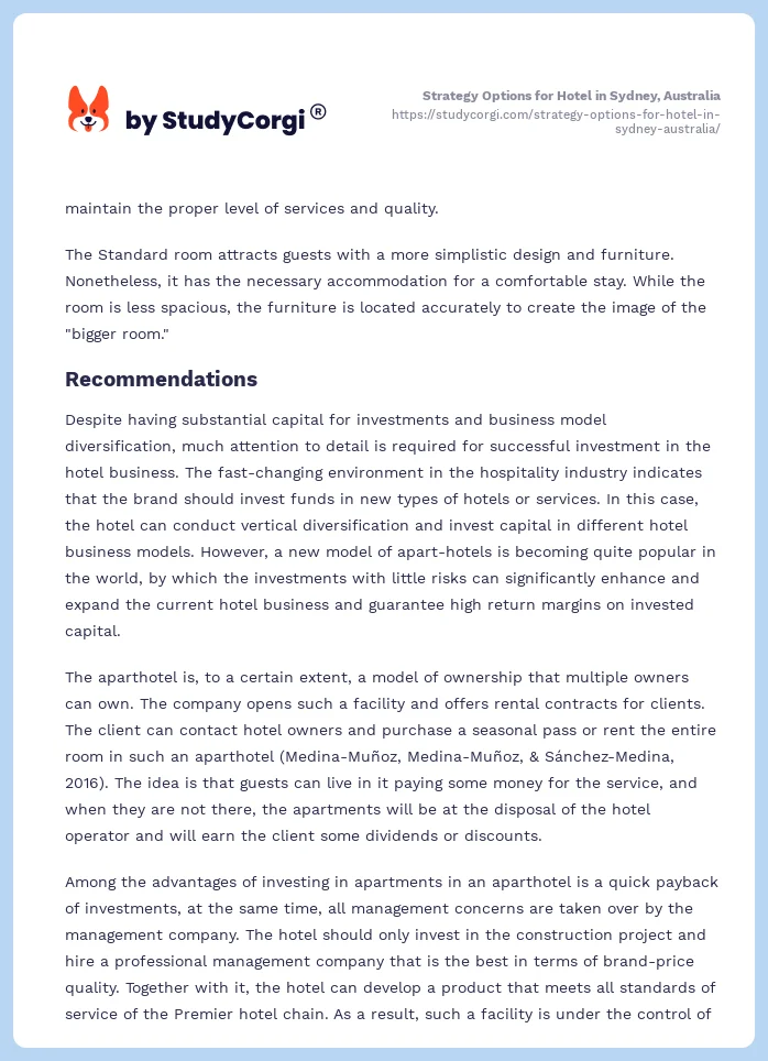 Strategy Options for Hotel in Sydney, Australia. Page 2