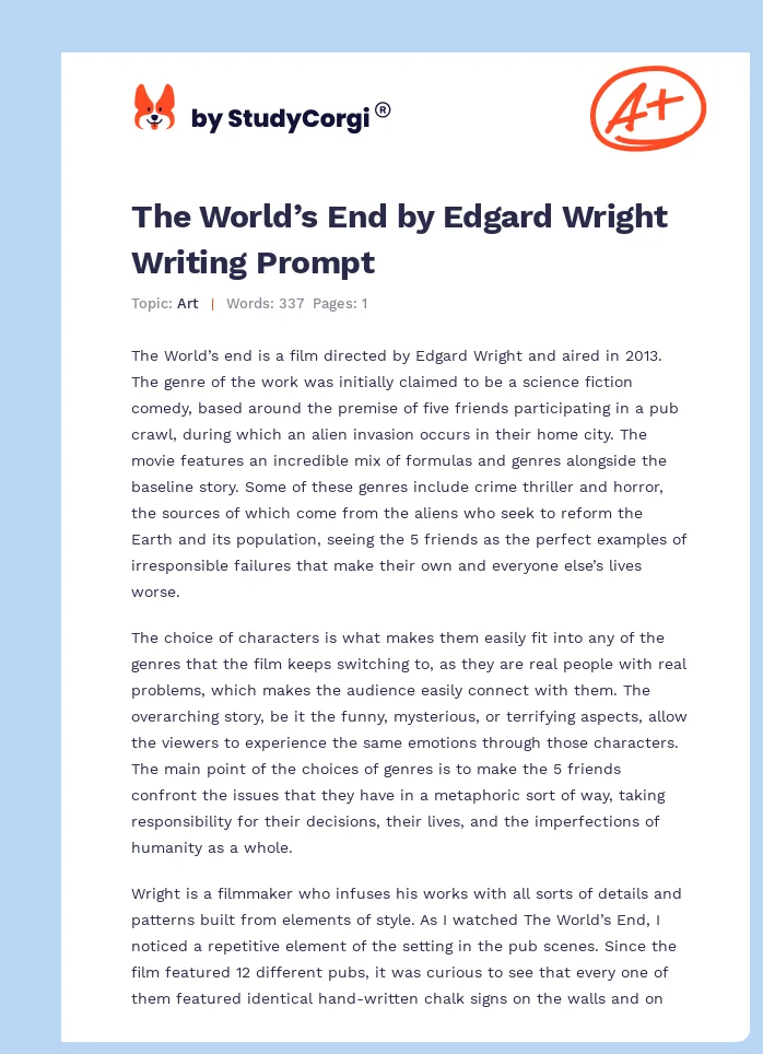 The World’s End by Edgard Wright Writing Prompt. Page 1