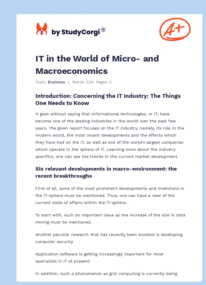 IT in the World of Micro- and Macroeconomics. Page 1